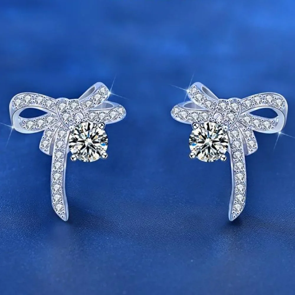 Certified 1ct. t.w. Moissanite Diamond Bow Knot Stud Earrings NEW A